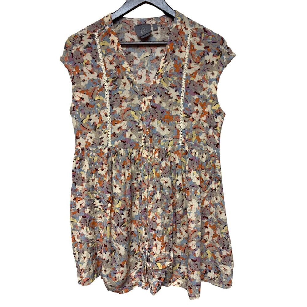 Anthropologie Vanessa Virginia Floral Rayon V-Neck Blouse Women's Size Small